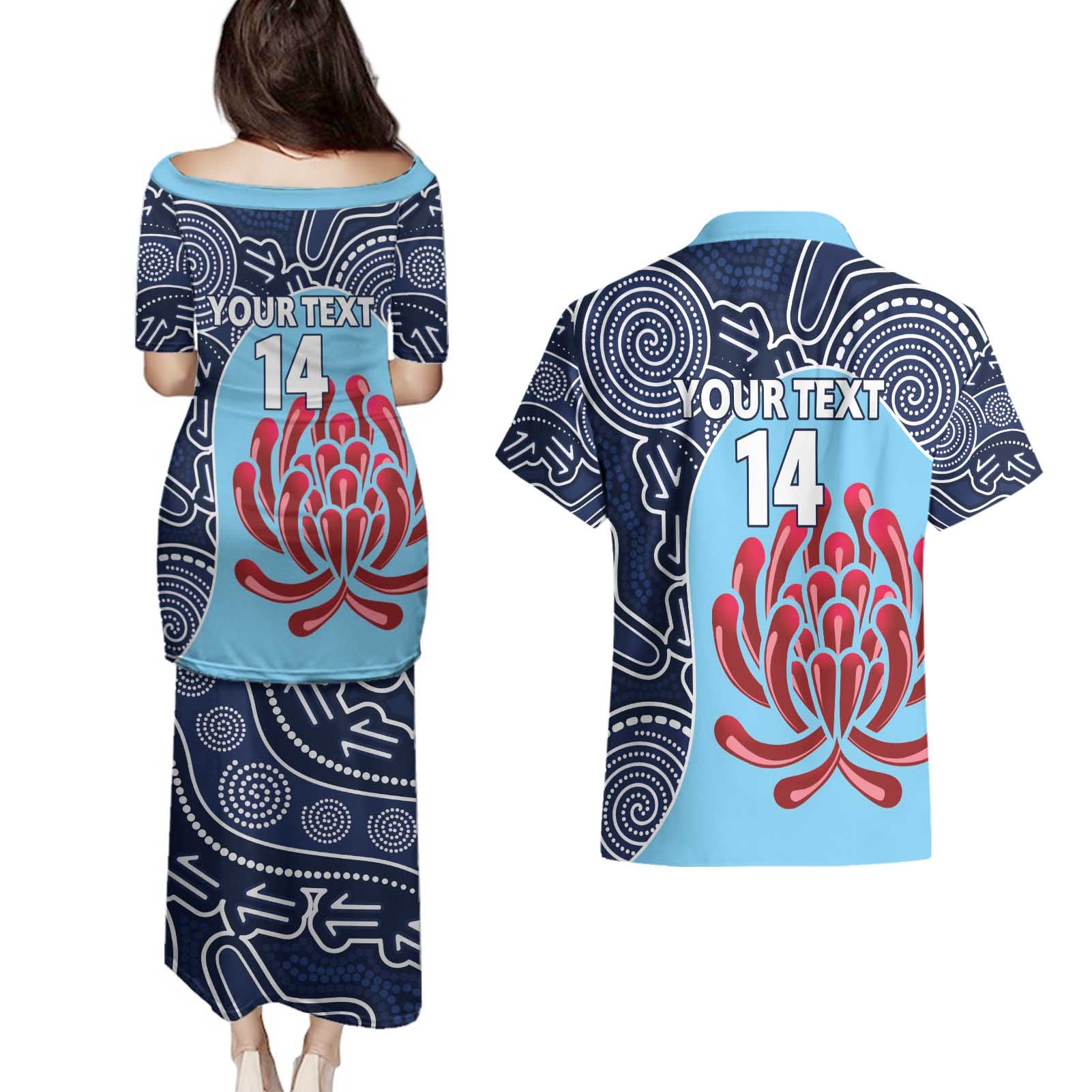 Custom Australia NSW Waratahs Couples Matching Puletasi and Hawaiian Shirt Go Champions Aboriginal Art