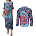 Custom Australia NSW Waratahs Couples Matching Puletasi and Long Sleeve Button Shirt Go Champions Aboriginal Art