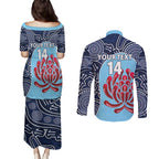 Custom Australia NSW Waratahs Couples Matching Puletasi and Long Sleeve Button Shirt Go Champions Aboriginal Art
