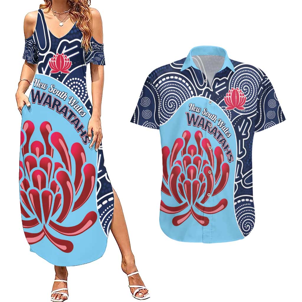 Custom Australia NSW Waratahs Couples Matching Summer Maxi Dress and Hawaiian Shirt Go Champions Aboriginal Art