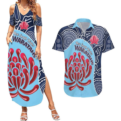 Custom Australia NSW Waratahs Couples Matching Summer Maxi Dress and Hawaiian Shirt Go Champions Aboriginal Art