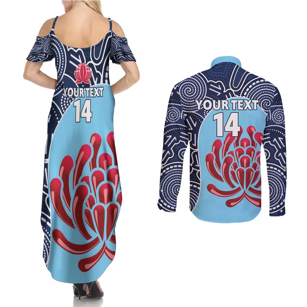 Custom Australia NSW Waratahs Couples Matching Summer Maxi Dress and Long Sleeve Button Shirt Go Champions Aboriginal Art
