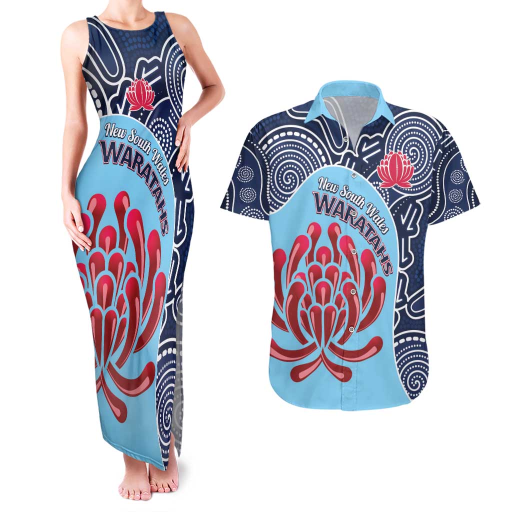 Custom Australia NSW Waratahs Couples Matching Tank Maxi Dress and Hawaiian Shirt Go Champions Aboriginal Art