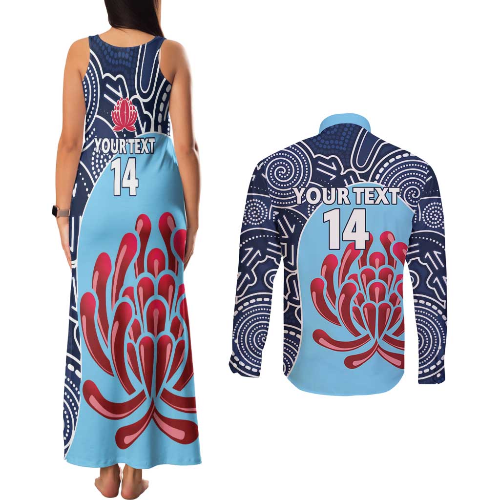 Custom Australia NSW Waratahs Couples Matching Tank Maxi Dress and Long Sleeve Button Shirt Go Champions Aboriginal Art