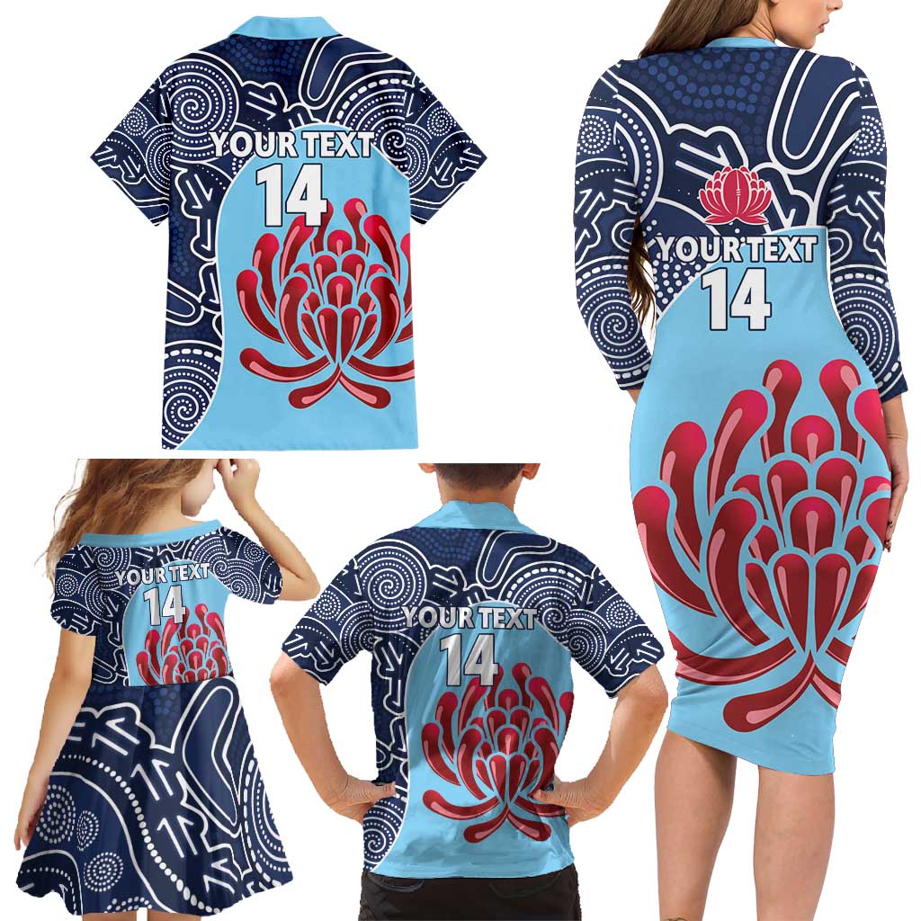 Custom Australia NSW Waratahs Family Matching Long Sleeve Bodycon Dress and Hawaiian Shirt Go Champions Aboriginal Art