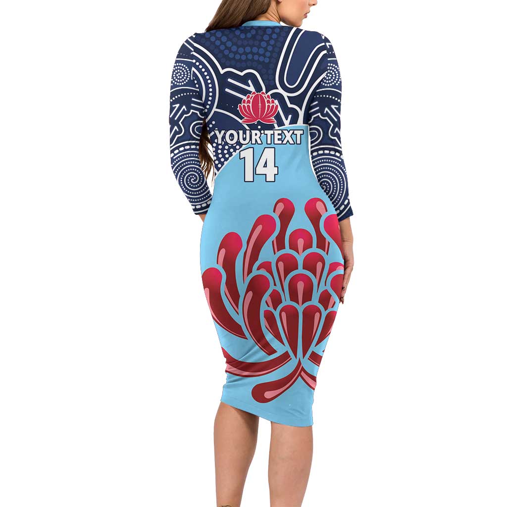 Custom Australia NSW Waratahs Family Matching Long Sleeve Bodycon Dress and Hawaiian Shirt Go Champions Aboriginal Art