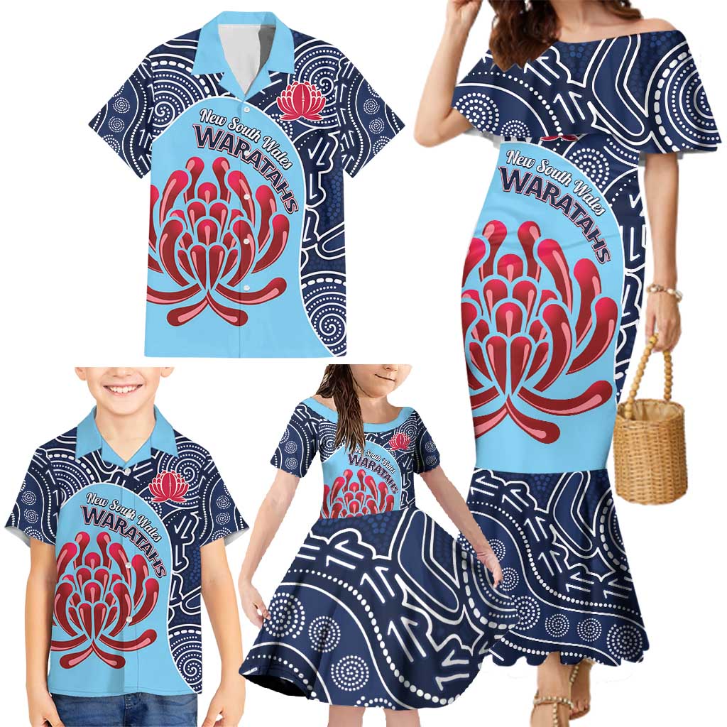 Custom Australia NSW Waratahs Family Matching Mermaid Dress and Hawaiian Shirt Go Champions Aboriginal Art