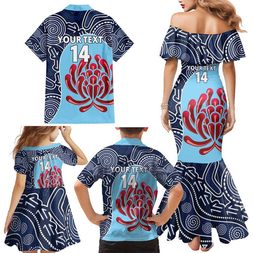 Custom Australia NSW Waratahs Family Matching Mermaid Dress and Hawaiian Shirt Go Champions Aboriginal Art