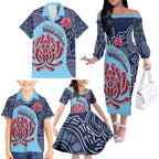 Custom Australia NSW Waratahs Family Matching Off The Shoulder Long Sleeve Dress and Hawaiian Shirt Go Champions Aboriginal Art