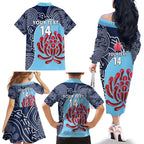 Custom Australia NSW Waratahs Family Matching Off The Shoulder Long Sleeve Dress and Hawaiian Shirt Go Champions Aboriginal Art