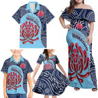 Custom Australia NSW Waratahs Family Matching Off Shoulder Maxi Dress and Hawaiian Shirt Go Champions Aboriginal Art