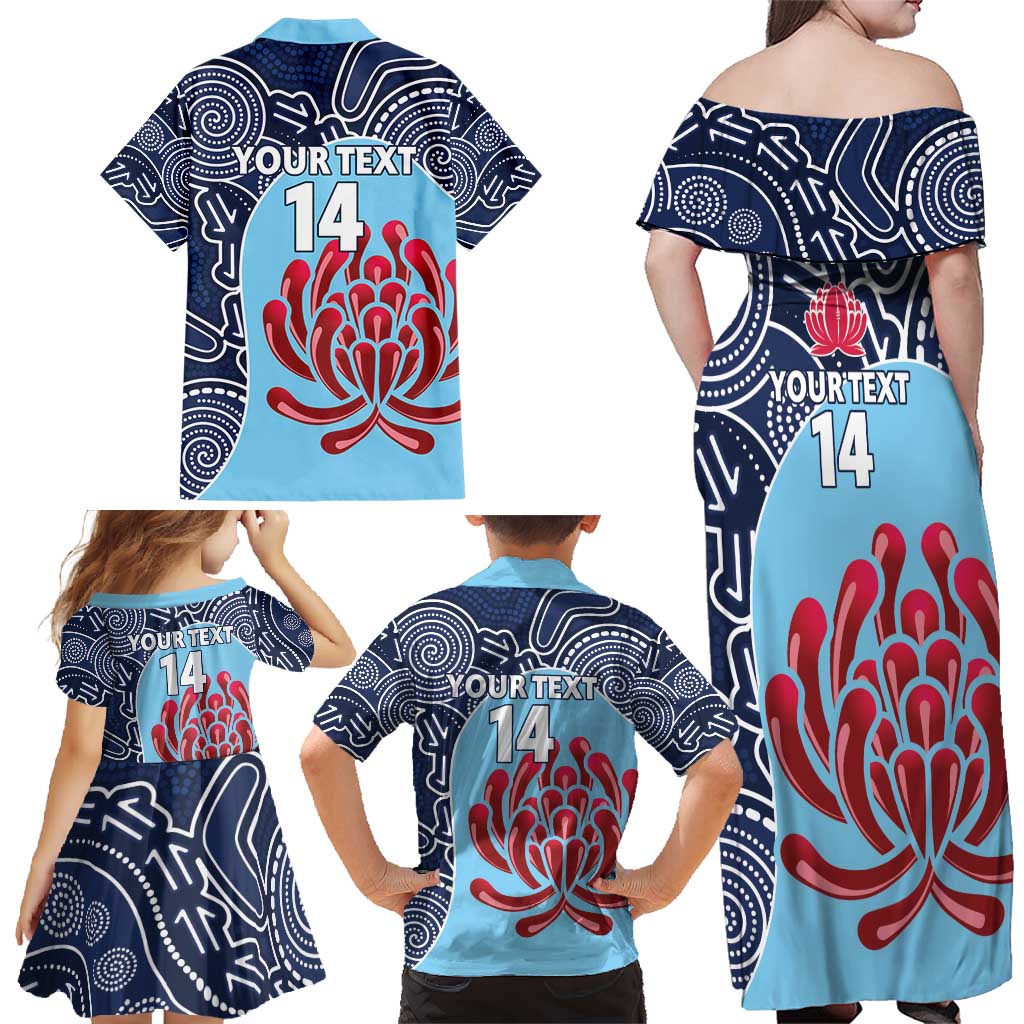 Custom Australia NSW Waratahs Family Matching Off Shoulder Maxi Dress and Hawaiian Shirt Go Champions Aboriginal Art