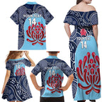 Custom Australia NSW Waratahs Family Matching Off Shoulder Maxi Dress and Hawaiian Shirt Go Champions Aboriginal Art