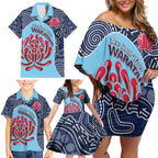 Custom Australia NSW Waratahs Family Matching Off Shoulder Short Dress and Hawaiian Shirt Go Champions Aboriginal Art