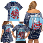 Custom Australia NSW Waratahs Family Matching Off Shoulder Short Dress and Hawaiian Shirt Go Champions Aboriginal Art