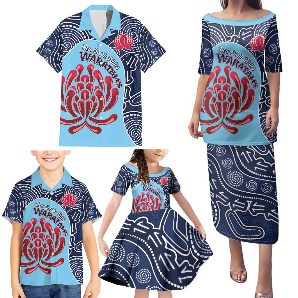 Custom Australia NSW Waratahs Family Matching Puletasi and Hawaiian Shirt Go Champions Aboriginal Art