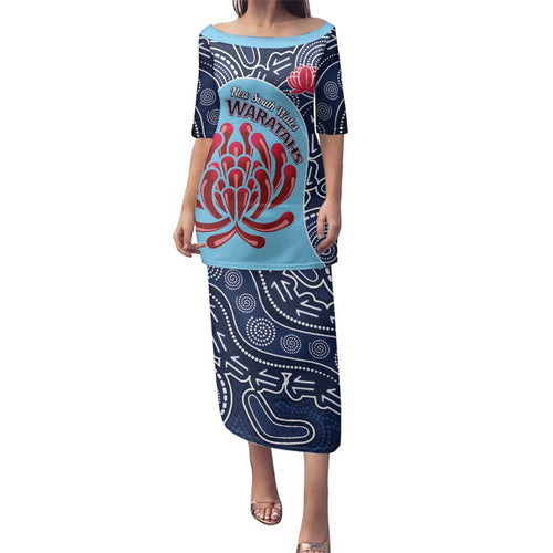 Custom Australia NSW Waratahs Family Matching Puletasi and Hawaiian Shirt Go Champions Aboriginal Art