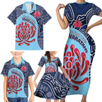 Custom Australia NSW Waratahs Family Matching Short Sleeve Bodycon Dress and Hawaiian Shirt Go Champions Aboriginal Art