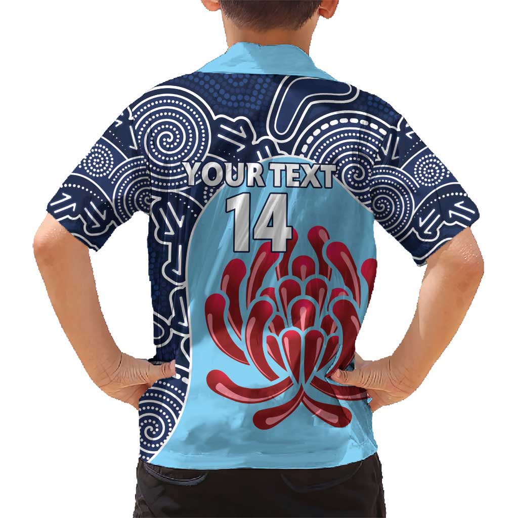 Custom Australia NSW Waratahs Family Matching Short Sleeve Bodycon Dress and Hawaiian Shirt Go Champions Aboriginal Art