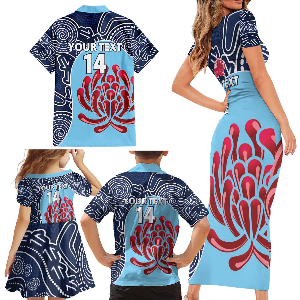 Custom Australia NSW Waratahs Family Matching Short Sleeve Bodycon Dress and Hawaiian Shirt Go Champions Aboriginal Art