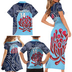 Custom Australia NSW Waratahs Family Matching Short Sleeve Bodycon Dress and Hawaiian Shirt Go Champions Aboriginal Art