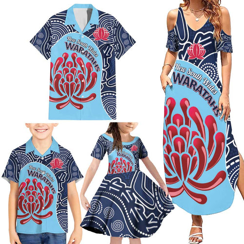 Custom Australia NSW Waratahs Family Matching Summer Maxi Dress and Hawaiian Shirt Go Champions Aboriginal Art