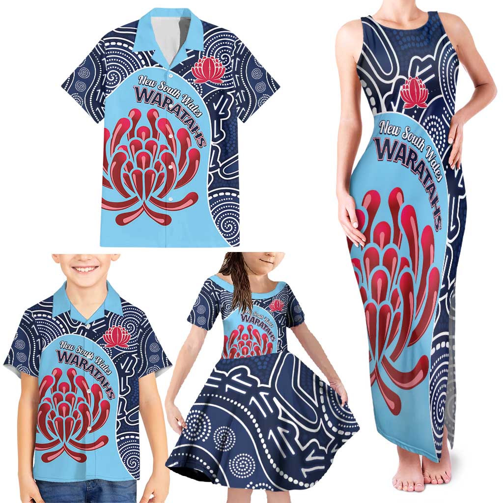 Custom Australia NSW Waratahs Family Matching Tank Maxi Dress and Hawaiian Shirt Go Champions Aboriginal Art