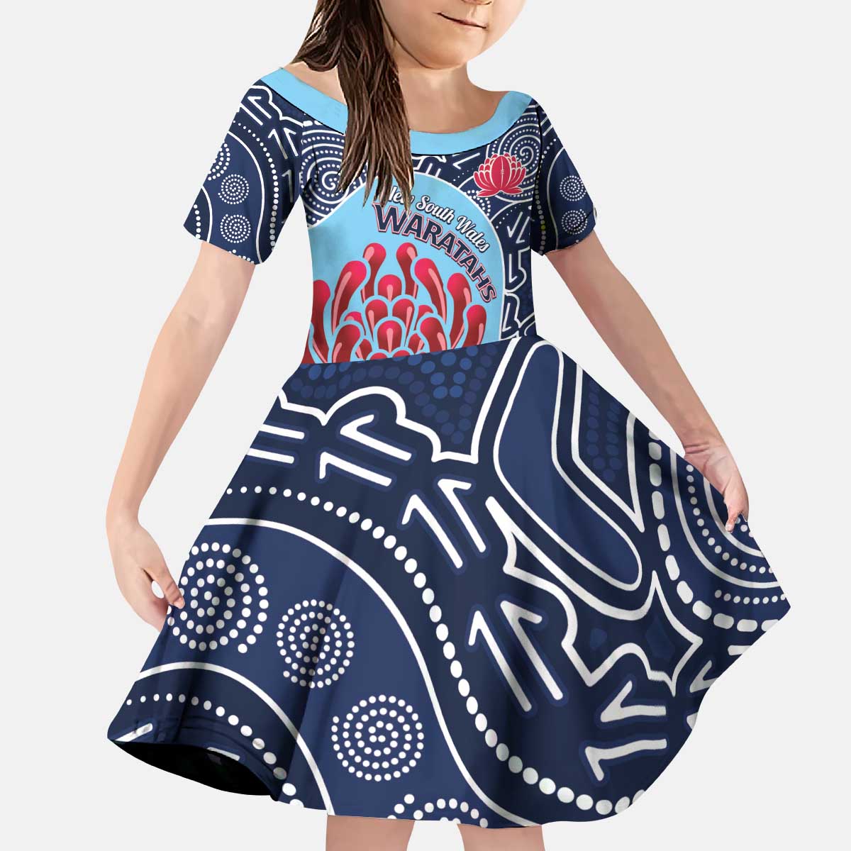Custom Australia NSW Waratahs Kid Short Sleeve Dress Go Champions Aboriginal Art