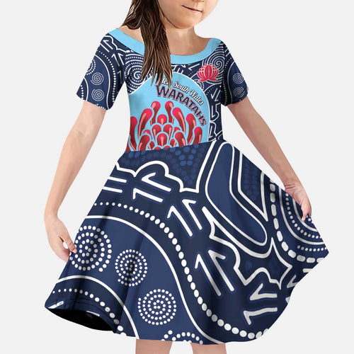 Custom Australia NSW Waratahs Kid Short Sleeve Dress Go Champions Aboriginal Art