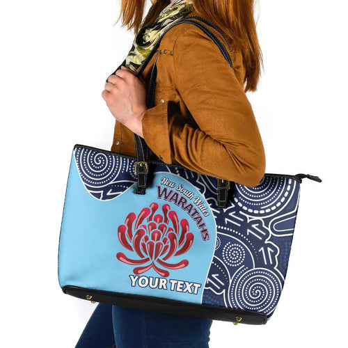Custom Australia NSW Waratahs Leather Tote Bag Go Champions Aboriginal Art