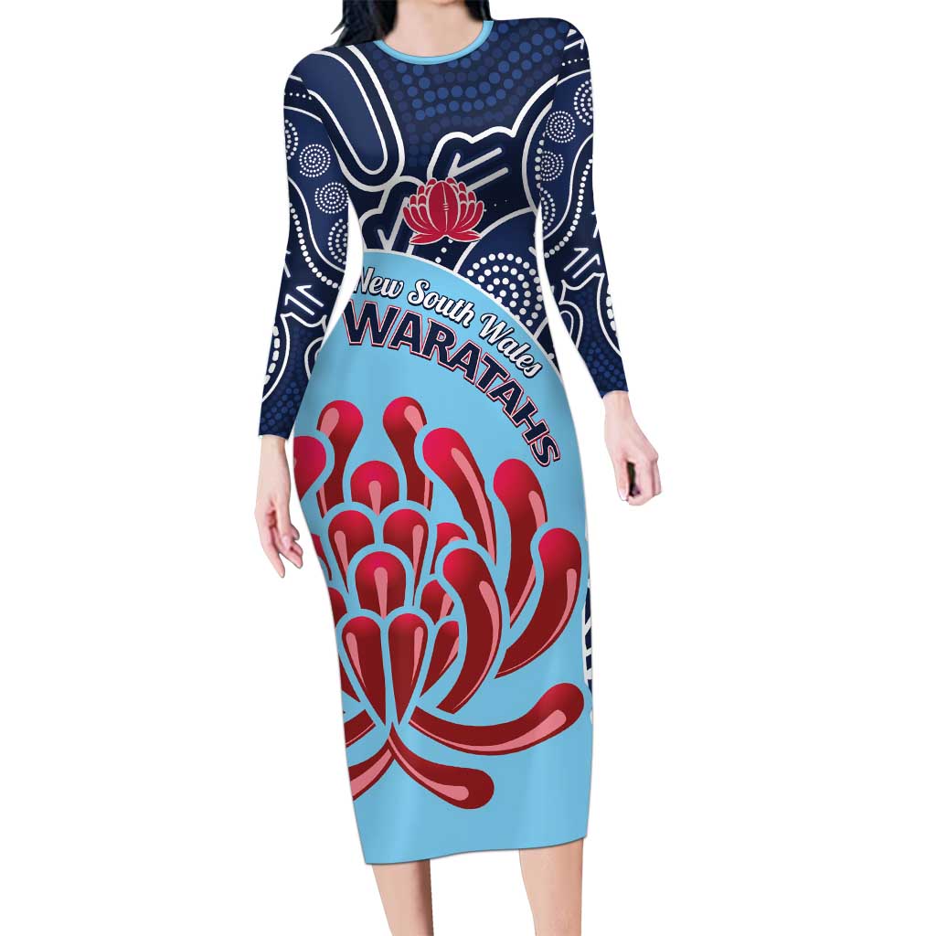 Custom Australia NSW Waratahs Long Sleeve Bodycon Dress Go Champions Aboriginal Art