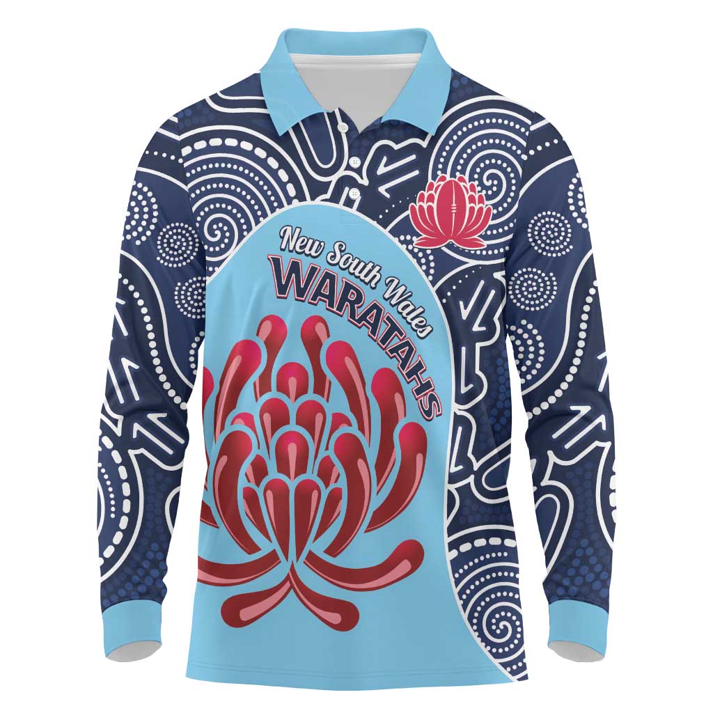 Custom Australia NSW Waratahs Long Sleeve Polo Shirt Go Champions Aboriginal Art