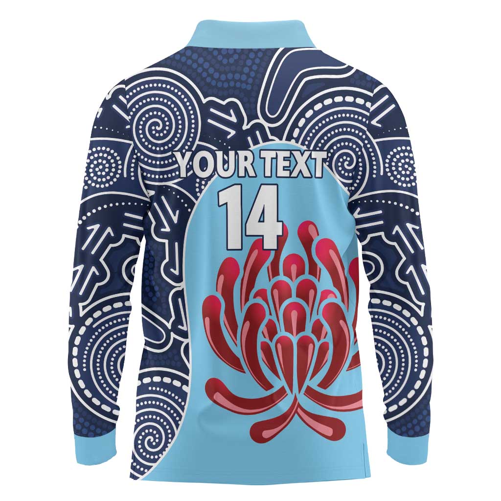 Custom Australia NSW Waratahs Long Sleeve Polo Shirt Go Champions Aboriginal Art