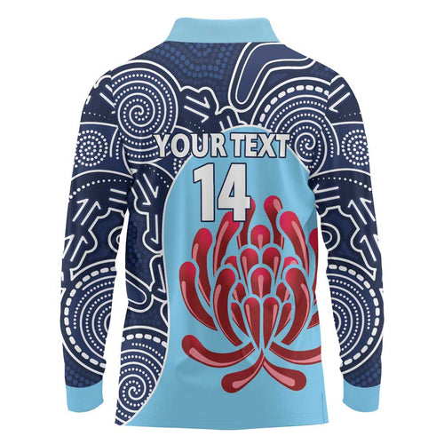 Custom Australia NSW Waratahs Long Sleeve Polo Shirt Go Champions Aboriginal Art