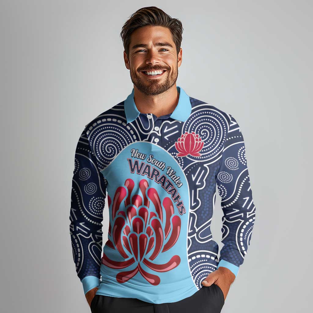 Custom Australia NSW Waratahs Long Sleeve Polo Shirt Go Champions Aboriginal Art