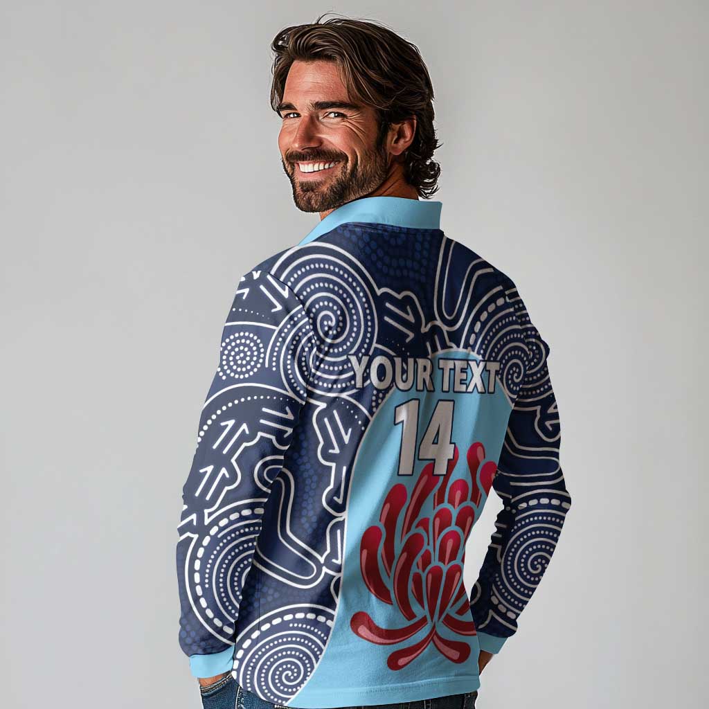 Custom Australia NSW Waratahs Long Sleeve Polo Shirt Go Champions Aboriginal Art