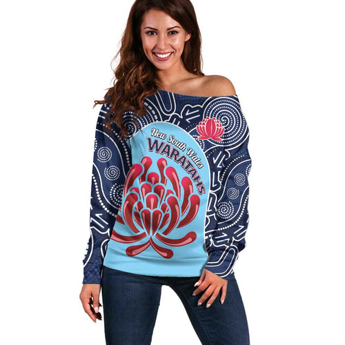 Custom Australia NSW Waratahs Off Shoulder Sweater Go Champions Aboriginal Art