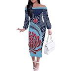Custom Australia NSW Waratahs Off The Shoulder Long Sleeve Dress Go Champions Aboriginal Art
