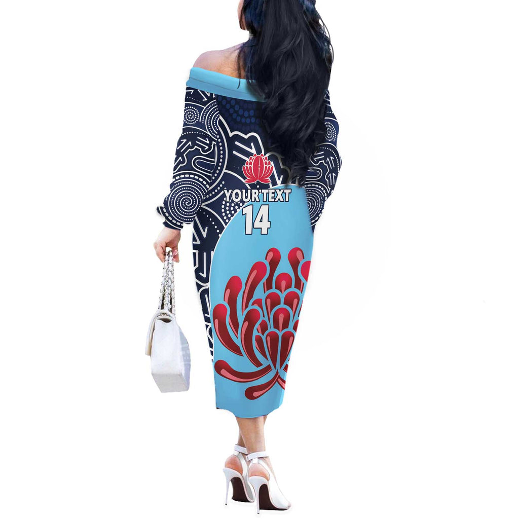 Custom Australia NSW Waratahs Off The Shoulder Long Sleeve Dress Go Champions Aboriginal Art