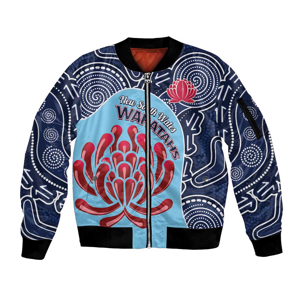 Custom Australia NSW Waratahs Sleeve Zip Bomber Jacket Go Champions Aboriginal Art