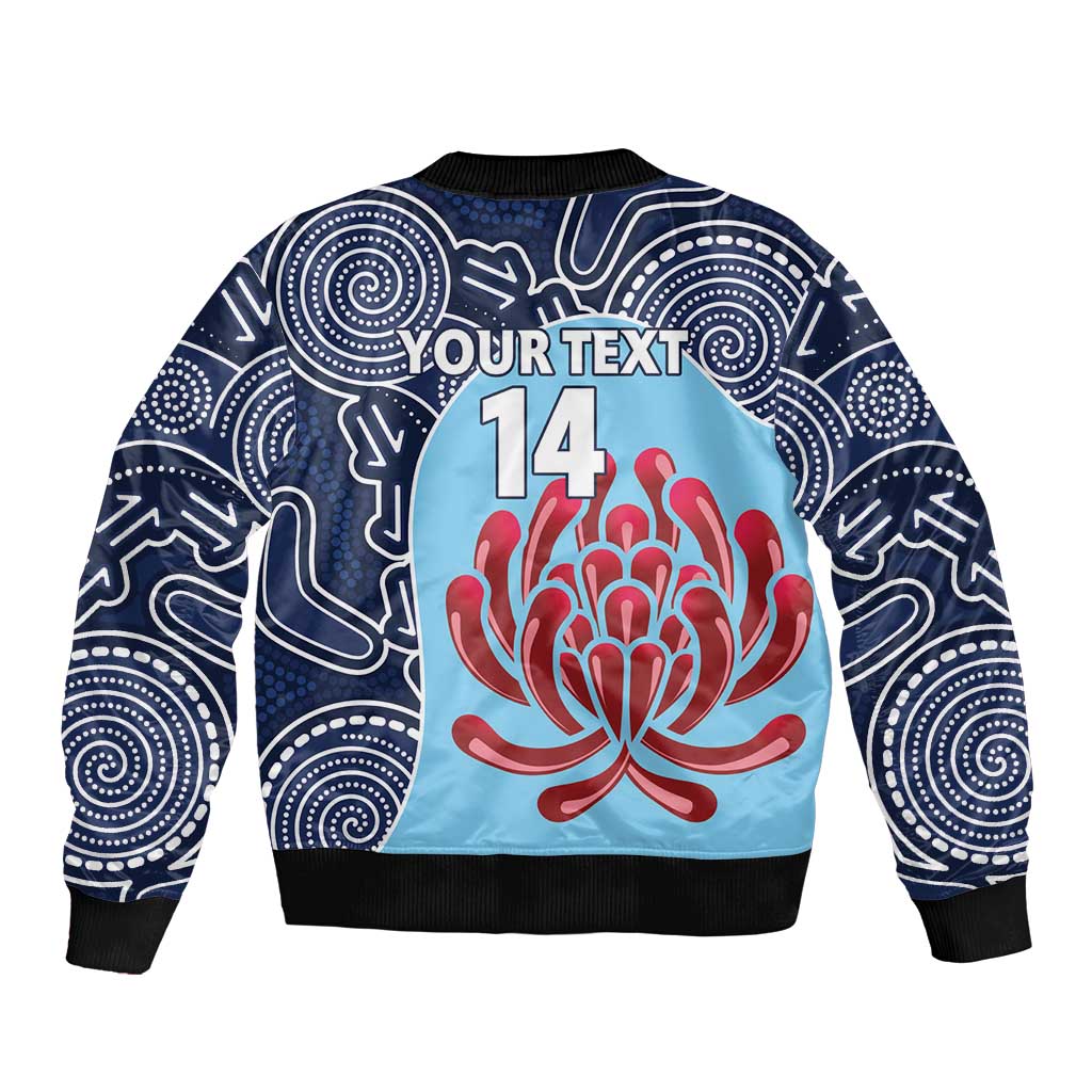 Custom Australia NSW Waratahs Sleeve Zip Bomber Jacket Go Champions Aboriginal Art