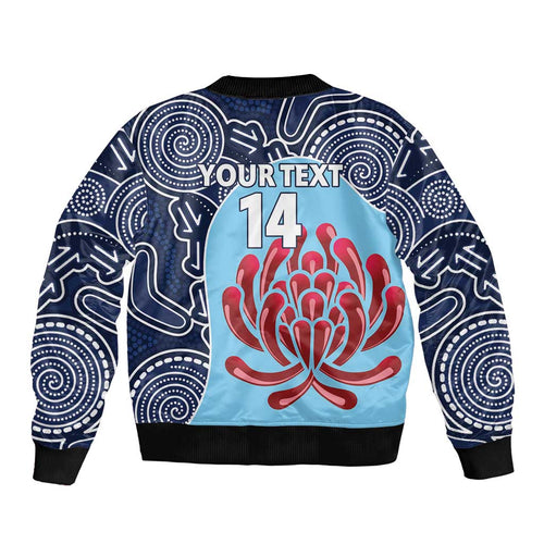 Custom Australia NSW Waratahs Sleeve Zip Bomber Jacket Go Champions Aboriginal Art