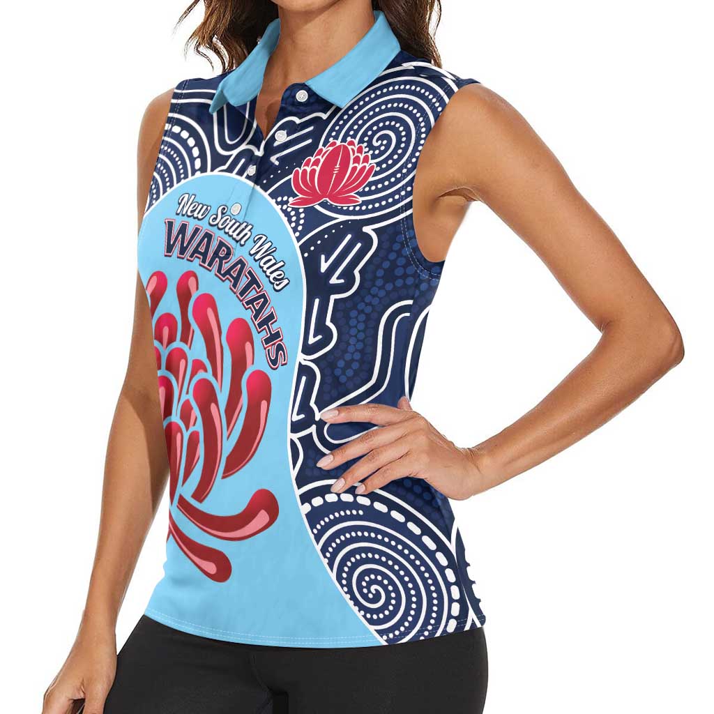 Custom Australia NSW Waratahs Women Sleeveless Polo Shirt Go Champions Aboriginal Art
