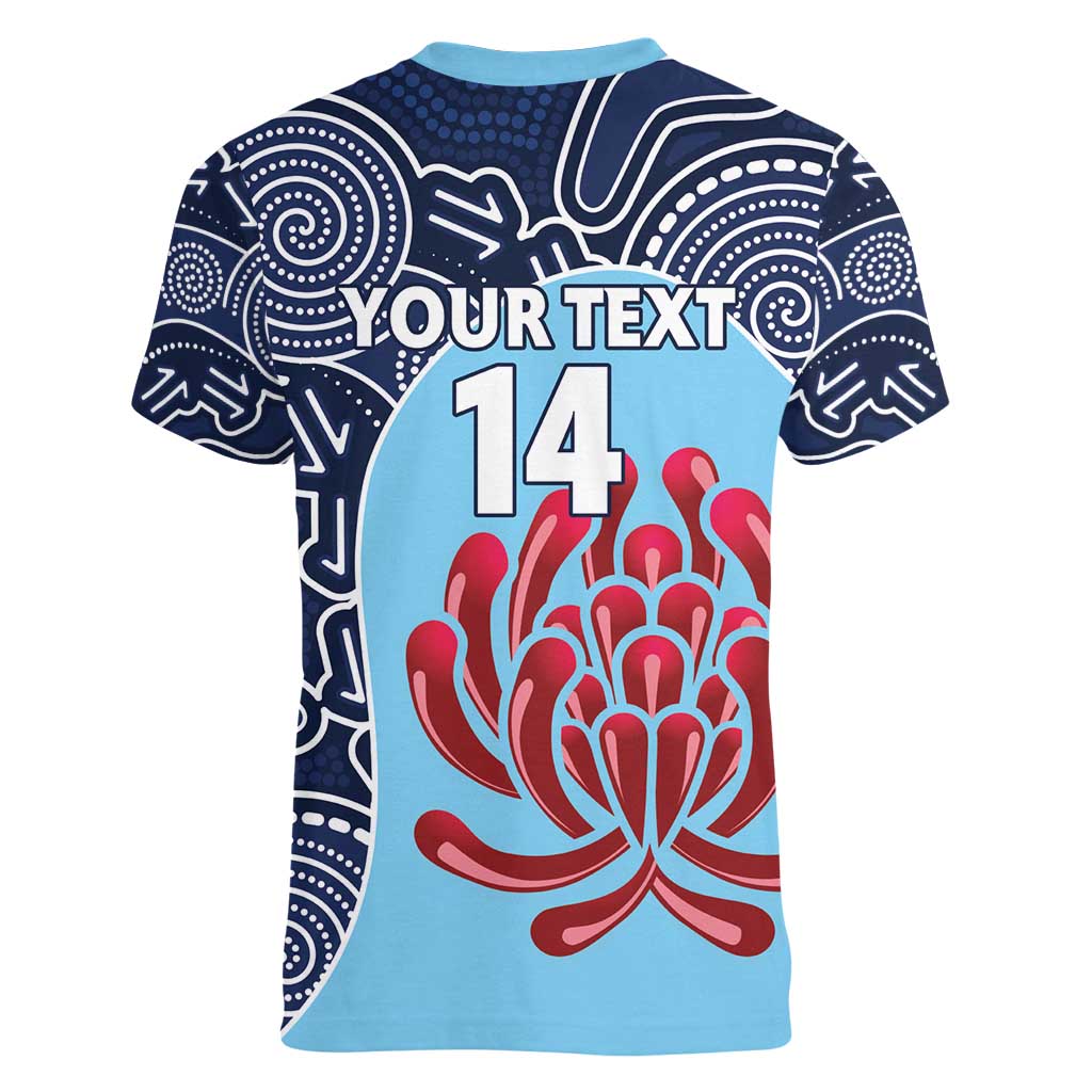 Custom Australia NSW Waratahs Women V-Neck T-Shirt Go Champions Aboriginal Art