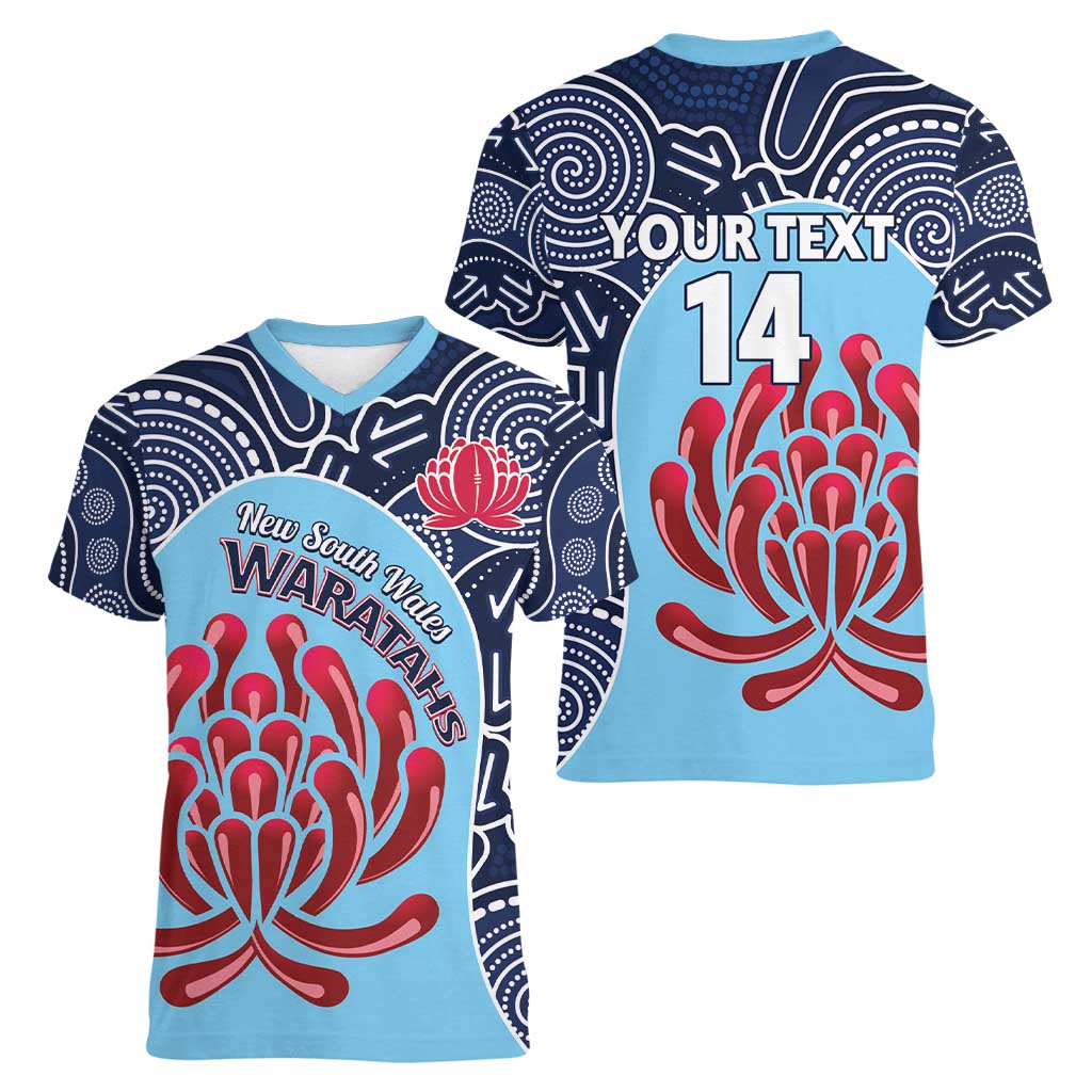 Custom Australia NSW Waratahs Women V-Neck T-Shirt Go Champions Aboriginal Art