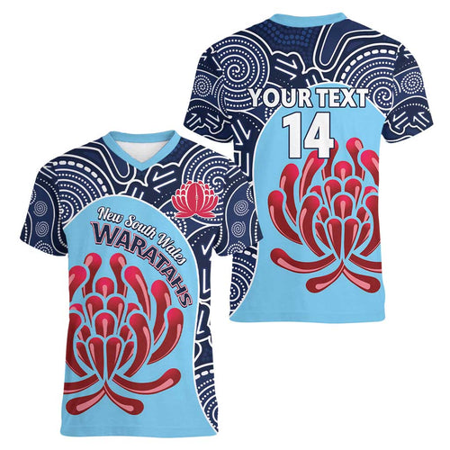 Custom Australia NSW Waratahs Women V-Neck T-Shirt Go Champions Aboriginal Art