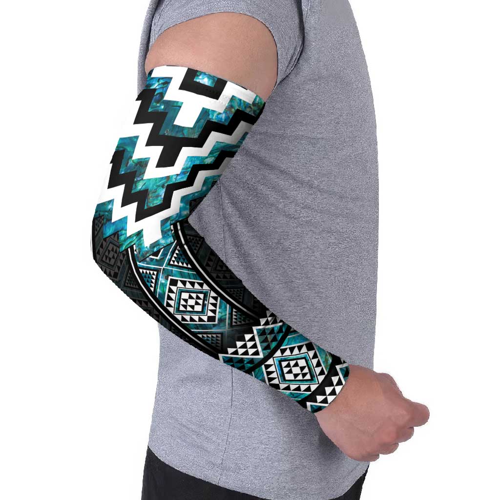 Paua Shell Taniko Pattern Aotearoa Arm Sleeves Niho Taniwha Mix Poutama - Aussie Hoodie