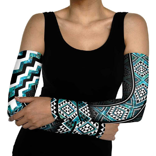 Paua Shell Taniko Pattern Aotearoa Arm Sleeves Niho Taniwha Mix Poutama - Aussie Hoodie