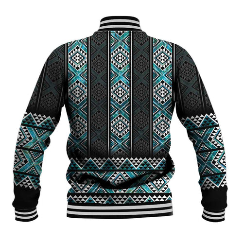 Paua Shell Taniko Pattern Aotearoa Baseball Jacket Niho Taniwha Mix Poutama