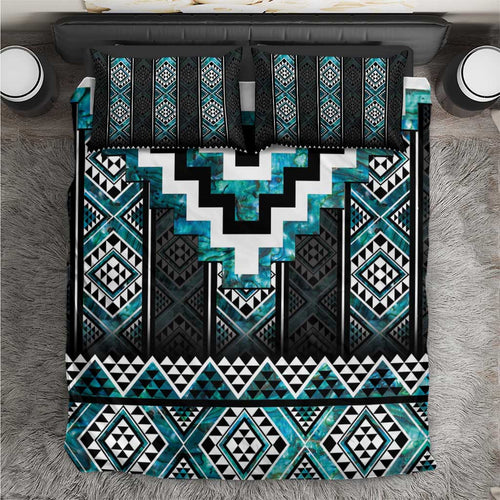 Paua Shell Taniko Pattern Aotearoa Bedding Set Niho Taniwha Mix Poutama
